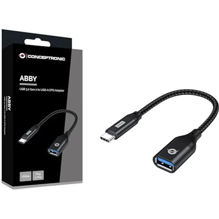 Conceptronic ABBY18B USB-C-auf-USB-A-OTG-Adapter, 10 Gbit/s, USB 3.2 Gen 2, robustes geflochtenes Kabel, Plug-and-Play, max. 3,0A