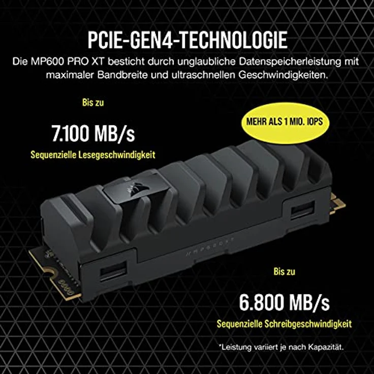 CORSAIR MP600 PRO XT - Solid-State-Disk - verschlüsselt - 2 TB - intern - M.2 2280 - PCI Express 4.0 x4 (NVMe) - 256-Bit-AES - integrierter Kühlkörper – Bild 3