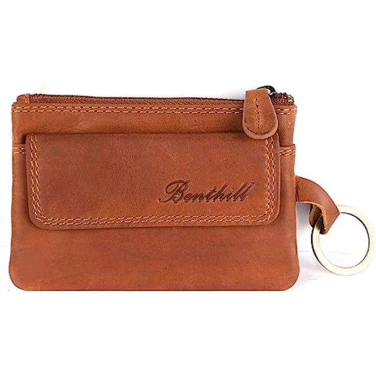 Benthill Schlüsseletui Echt Leder | Schlüsseltasche Klein mit 3 Fächern | Schlüsselmäppchen für Damen & Herren inkl. Geschenkbox, Farbe:Braun – Bild 5