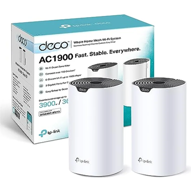 TP-Link Deco S1900 Mesh WLAN Set (2er Pack), AC1900 Dual Band Router & Repeater mit 3 Gigabit Ports, empfohlene Nutzung für 2-3 Schlafzimmer, umfassender Jugendschutz