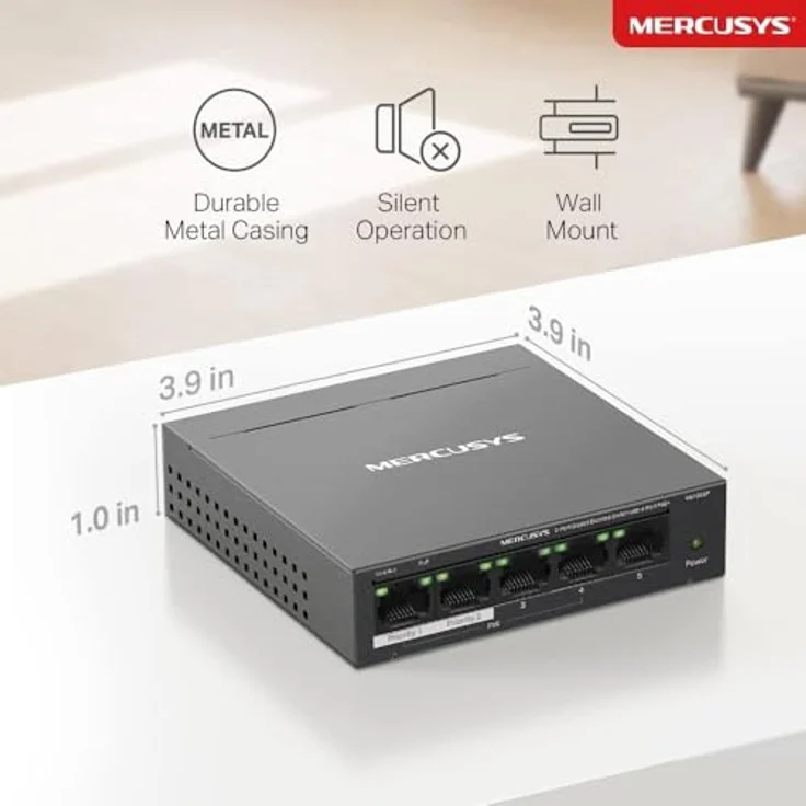 MERCUSYS MS105GP PoE Switch 5-Port Gigabit LAN Switch mit 4 PoE+ Ports (65 Watt, IEEE-802.3af/at PoE, lüfterlos, Plug-and-Play, Robustes Metallgehäuse) – Bild 4