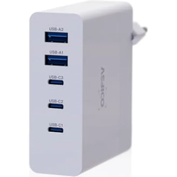 VERICO Power MOJO GaN 140W, 5 Port Ladegerät, Netzteil, PD3.0/QC3.0, 3 x USB-C, 2 x USB-A.