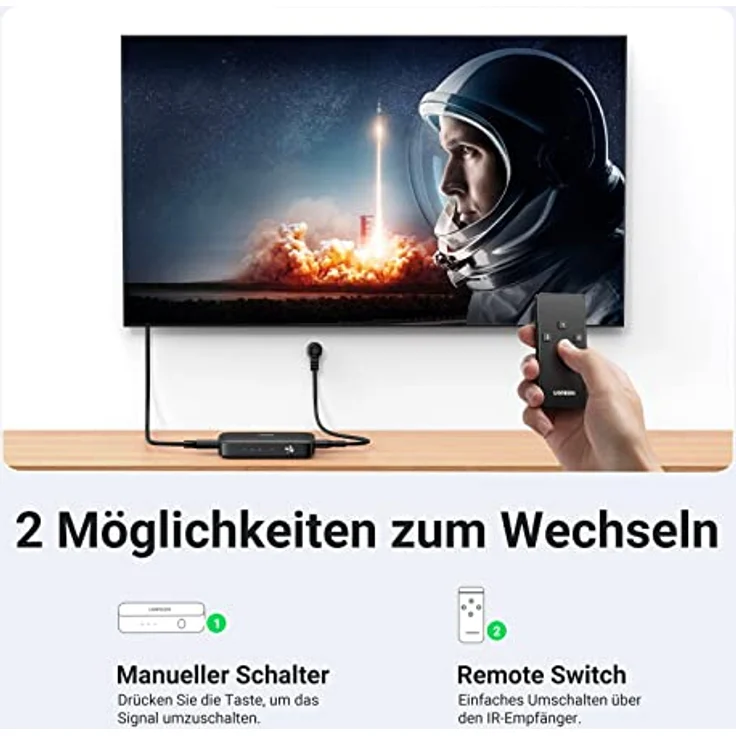 UGREEN HDMI 1.4 Switch 4K 3 in 1 Out HDMI Splitter HDMI Verteiler Fernbedienung HDMI Umschalter unterstützt 4K, 3D, HDR für TV Stick, TV, PC, Spielkonsole, Switch, PS5/4, Xbox, Blu-Ray Player. – Bild 3
