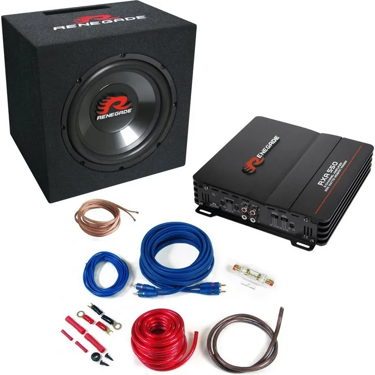 Renegade RBK550XL Basspaket, 2-Kanal Class A/B Verstärker mit 550 Watt Maximalleistung und 25 cm Subwoofer