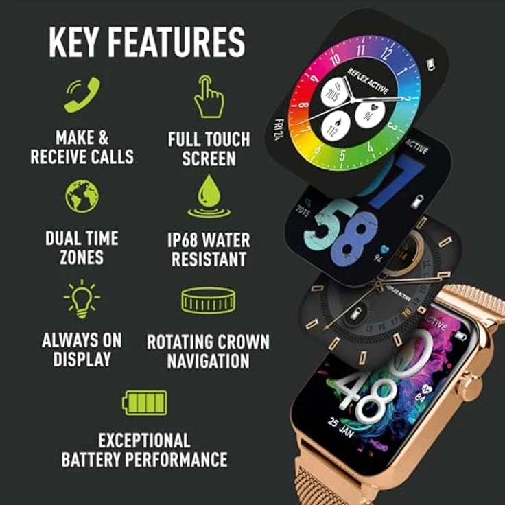 Reflex Active Amoled Series 30 4,5 cm Always-On Display Rose Gold Edelstahl Mesh Strap Smartwatch mit Dual-Time-Funktion und IP68-Wasserdichtigkeit – Bild 4