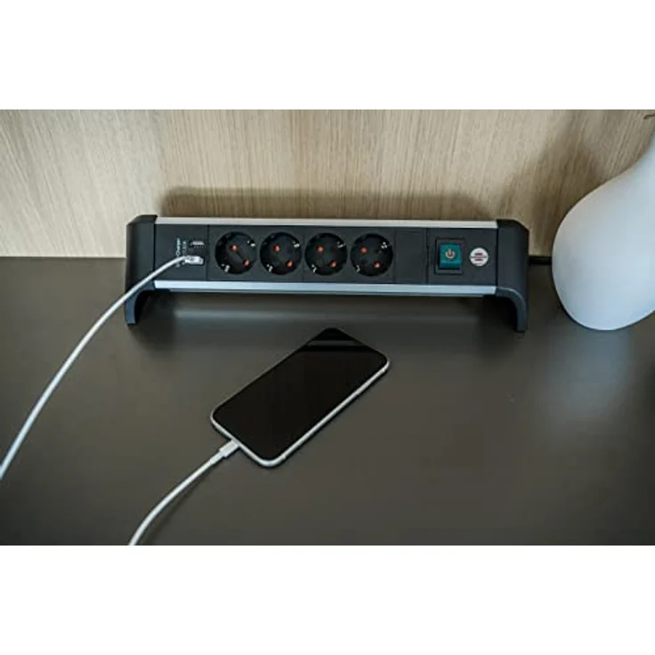 Brennenstuhl Alu-Office-Line Steckdosenleiste 4-Fach/Mehrfachsteckdose mit USB (Steckerleiste ideal für den Schreibtisch, 1,8m Kabel, mit Schalter, Made in Germany) – Bild 5
