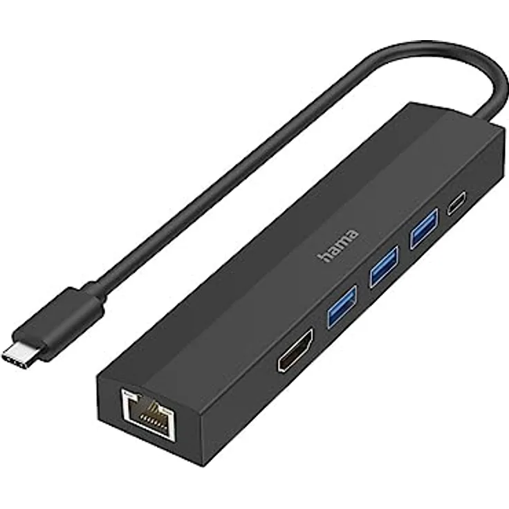 Hama USB-Hub 6 Ports (3x USB-A, USB-C, HDMI, LAN/Ethernet, für Maus, Tastatur, Monitor, Netzwerk etc., bis zu 5 Gbit/s, Ultra HD, 4K, Thunderbold, Power Delivery), Klein