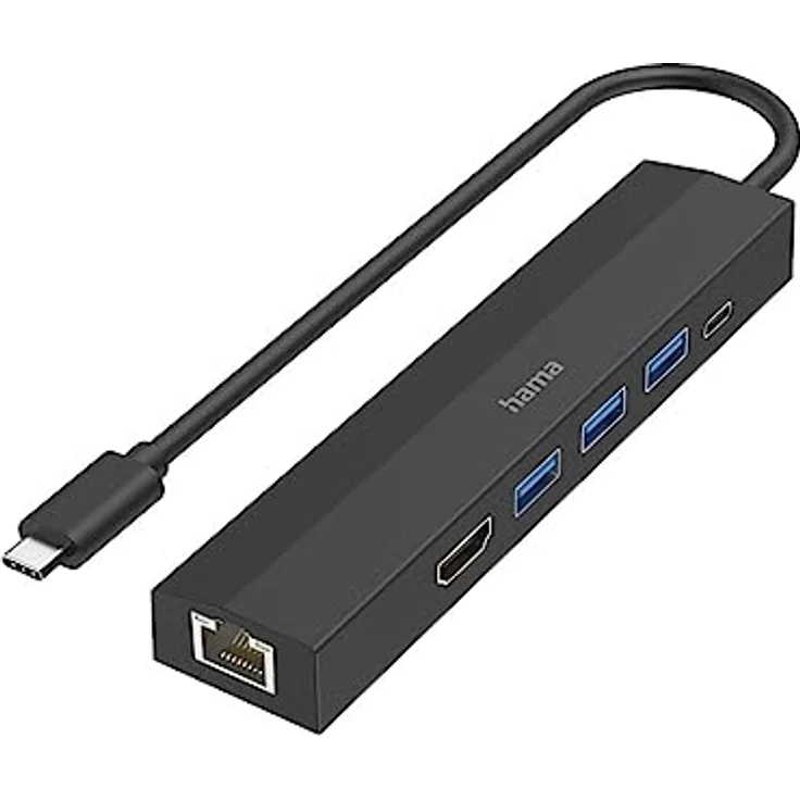 Hama USB-Hub 6 Ports (3x USB-A, USB-C, HDMI, LAN/Ethernet, für Maus, Tastatur, Monitor, Netzwerk etc., bis zu 5 Gbit/s, Ultra HD, 4K, Thunderbold, Power Delivery), Klein – Bild 1