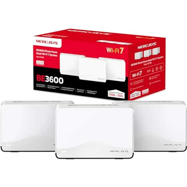 Mercusys BE3600 Halo H27BE, Wi-Fi 7 Mesh System (3er-Pack), bis zu 3600 Mbit/s, Dual-Band, Weiss – Bild 1