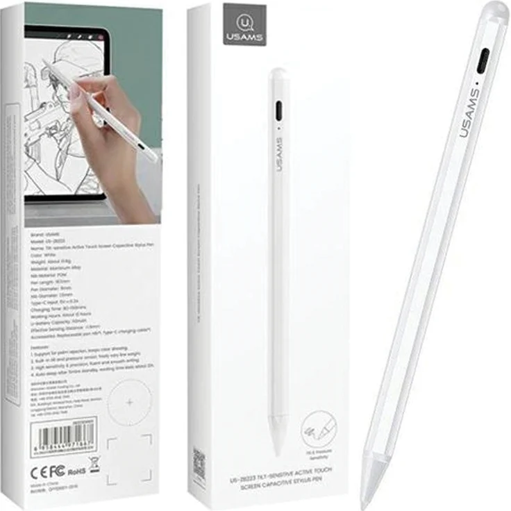 USAMS Active Touch Screen Pen Rysik für iPad, präzise Stylus mit ergonomischem Design, weiß