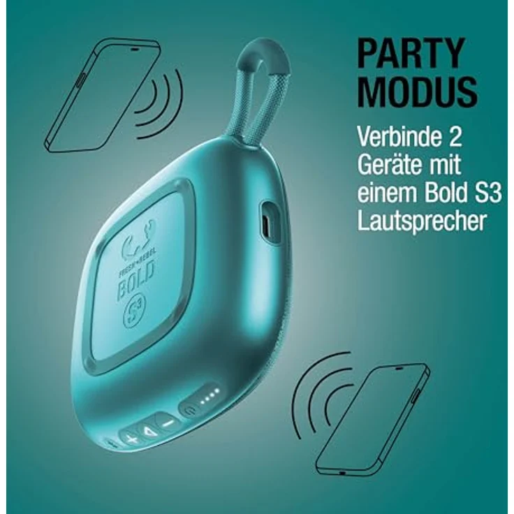 Fresh n Rebel Bold S3 Bluetooth Lautsprecher, 5 W, IPX6 wasserdicht, Laufzeit bis 15 h, Türkis – Bild 4