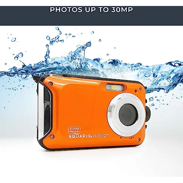 Aquapix W3027 'Wave' Unterwasserkamera, wasserfest bis 3 m, 2.7" Display, bis zu 30 MP Auflösung, 4X Digital-Zoom, 5 MP Sensor, Orange – Bild 4