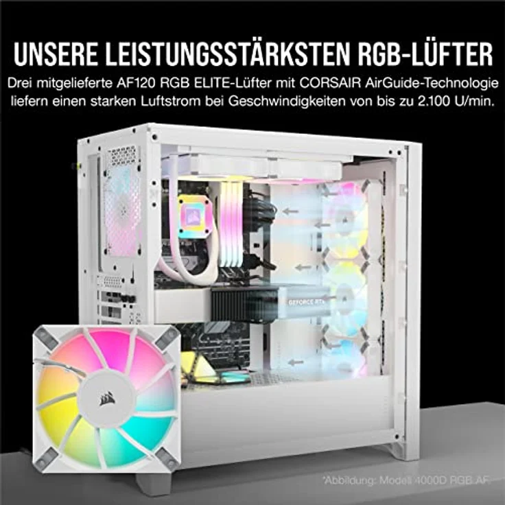 Corsair iCUE 5000D RGB Airflow Mid-Tower-Gehäuse, True White – 3 × AF120 RGB ELITELüfter, iCUE Lighting Node PRO-Beleuchtungssteuerung – Konstruktion Mit Hohem Luftdurchsatz - Weiß – Bild 4