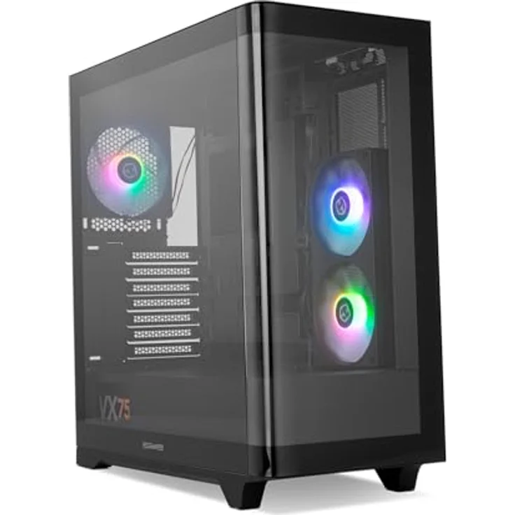 NOX Hummer ETHER, Miditower Gaming PC-Gehäuse mit gehärtetem Glas und USB-C, Schwarz – Bild 1
