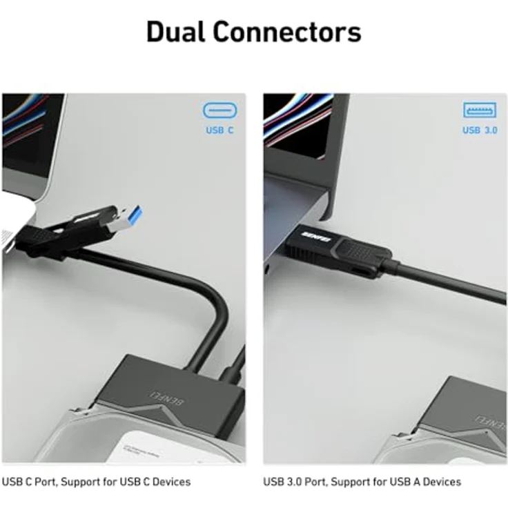 BENFEI USB 3.0 auf SATA Adapter, 2-in-1 Festplattenadapter für 2,5 Zoll / 3,5 Zoll HDD/SSD mit 12V/2A Netzadapter, unterstützt UASP, Plug-and-Play – Bild 3