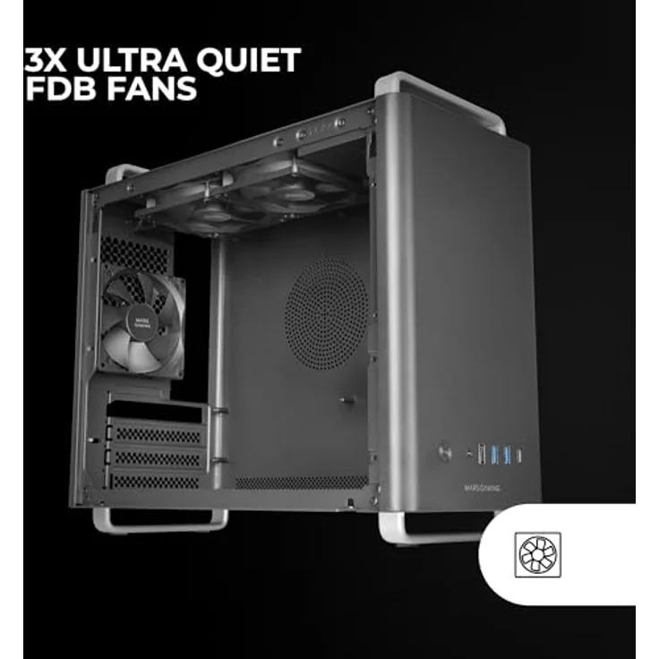 MARSGAMING MC-Elite, Micro-ATX PC Gehäuse aus Metall, 3X FDB-Lüfter, Dual ATX und SFX Netzteilunterstützung, Schwarz – Bild 4