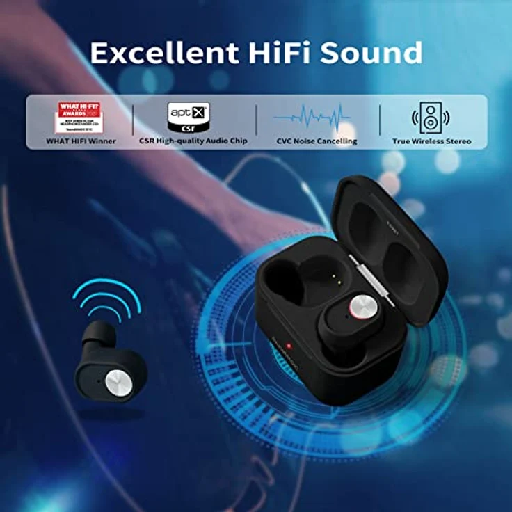 SoundMAGIC T60BT True Wireless Ohrhörer in Ear Bluetooth Kopfhörer mit Mikrofon HiFi Stereo Sport Ohrhörer Wasserdicht Schwarz – Bild 3
