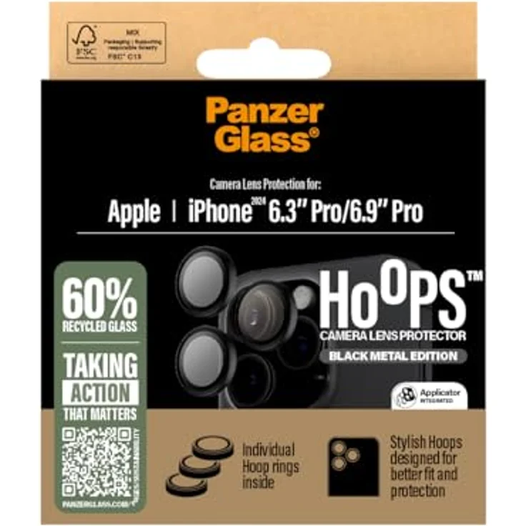 PanzerGlass HOOPS Kamera-Objektivschutz für Apple iPhone 16 Pro / 16 Pro Max 2024, ultrahochklares Glas, vollständige Abdeckung, kratzfest, Anti-Fingerabdruck, Schwarz – Bild 4