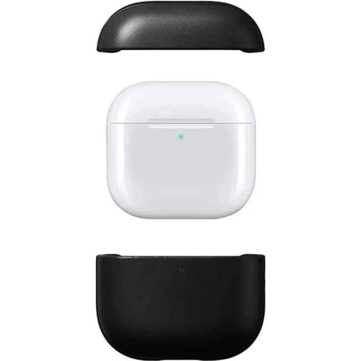 NOMAD Modern Leather Case für Airpods 4, robuste Schutzhülle aus Polycarbonat und Echtleder mit gummierten TPE-Bumper, schwarz – Bild 7