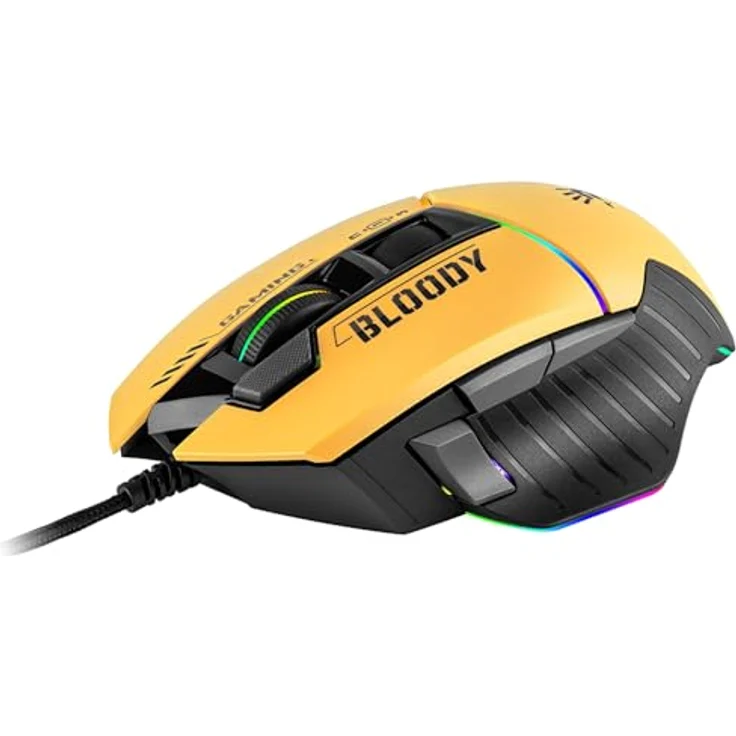 A4tech W95Max Sports Gaming Maus, Optische Kabelgebundene Gaming-Maus, USB 12 000 CPI, 8000 FPS, 250 IPS. 35G, 2000 Hz Ultrapolling (schwarz/gelb) – Bild 1