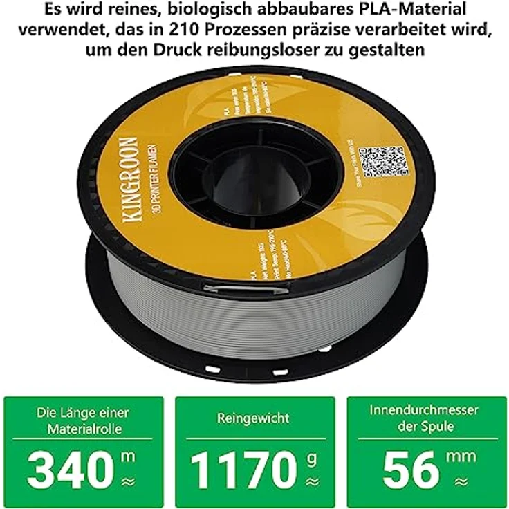 Kingroon PLA Filament 1.75mm, Maßgenauigkeit +/- 0.03mm, 1KG Spule, Grau, für FDM 3D Drucker – Bild 4