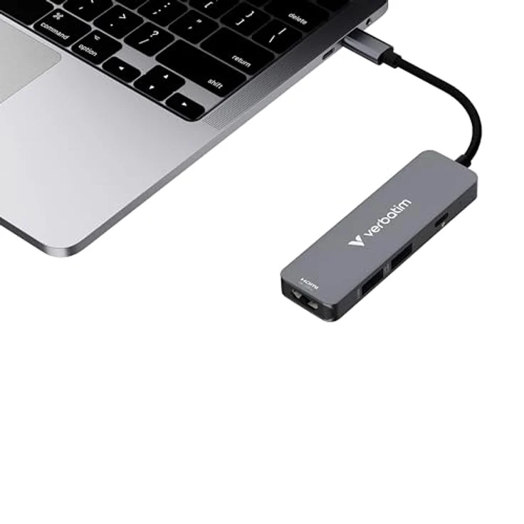 Verbatim USB-C Essentials Multiport Hub, 4 Ports: 1 x USB-A 2.0, 1 x USB-A 3.0/3.2 Gen 1, 1 x USB-C 3.0/3.2 Gen 1 mit 4K HDMI und bis zu 100W Power Delivery – Bild 2