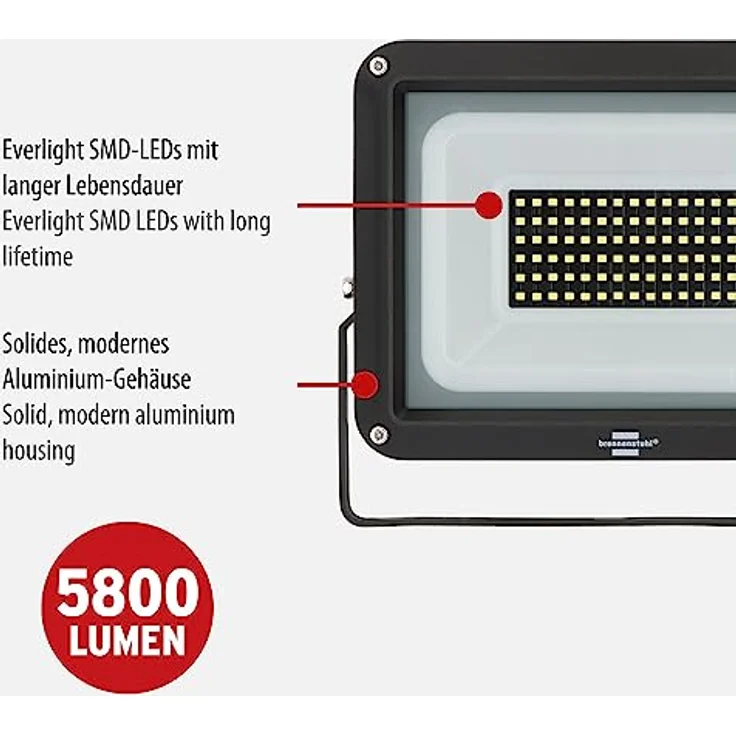 Brennenstuhl LED Strahler JARO 7060 / LED-Leuchte 50W für außen (LED-Außenstrahler zur Wandmontage, LED-Fluter 5800lm aus Aluminium, IP65) – Bild 3