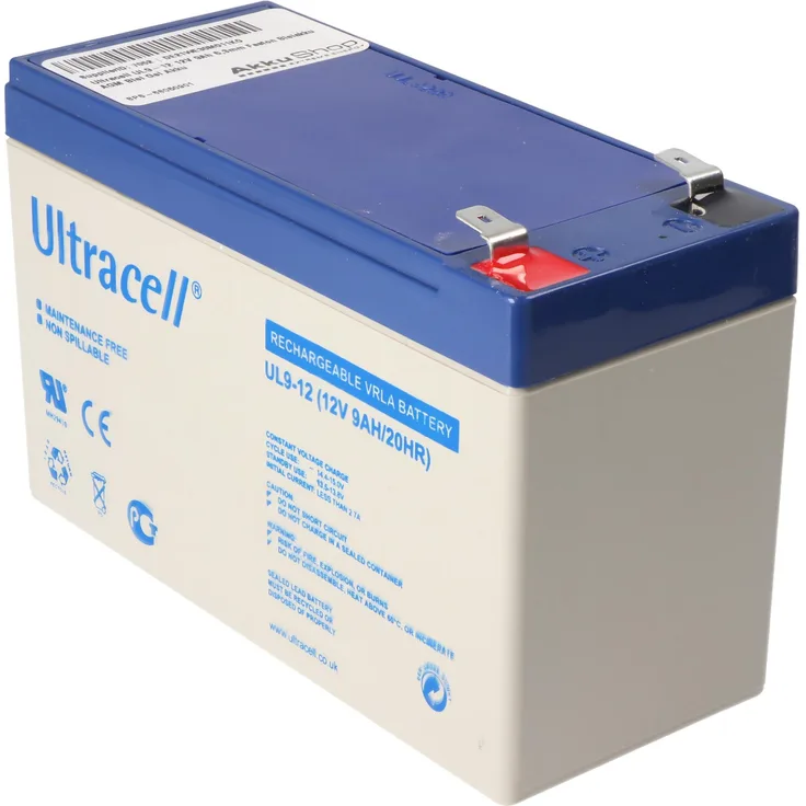 Ultracell UL9-12, 12V 9Ah AGM Bleiakku mit 6,3mm Faston-Anschlüssen, langlebig bis zu 5 Jahre