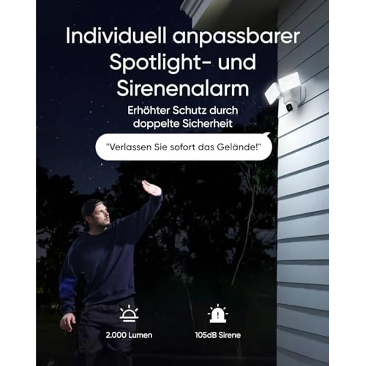 eufy Security E30 Floodlight Camera, Netzwerkkamera mit 360° Pan & Tilt, 2K Videoauflösung, KI-Detektion, wetterfest, Weiss/Schwarz – Bild 7