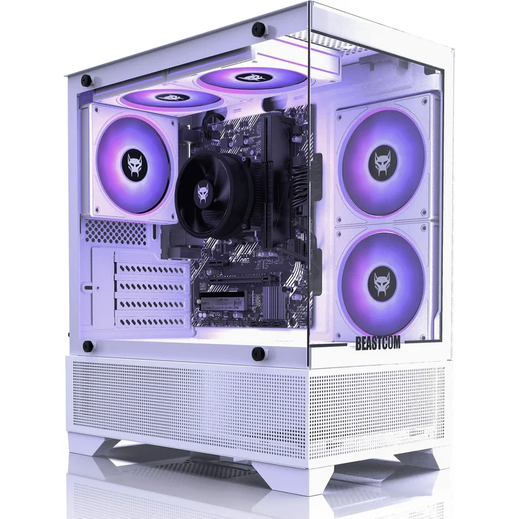 BEASTCOM Q3 Essential Gaming PC, AMD Ryzen 5 4X 4,20GHz, 8 Threads, 16GB RAM, 512GB SSD, 4K Vega 11 Grafik, Weiß, HDMI, WiFi, Windows 11 Pro