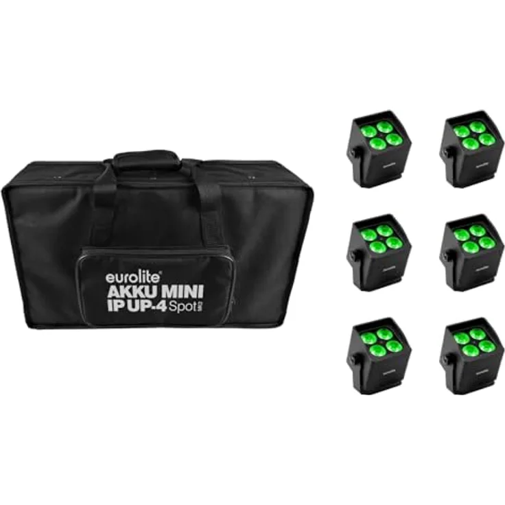 Eurolite Set 6x AKKU Mini IP UP-4 QCL Spot MK2, tragbarer Scheinwerfer mit Soft-Bag, RGBW Lichtausgabe