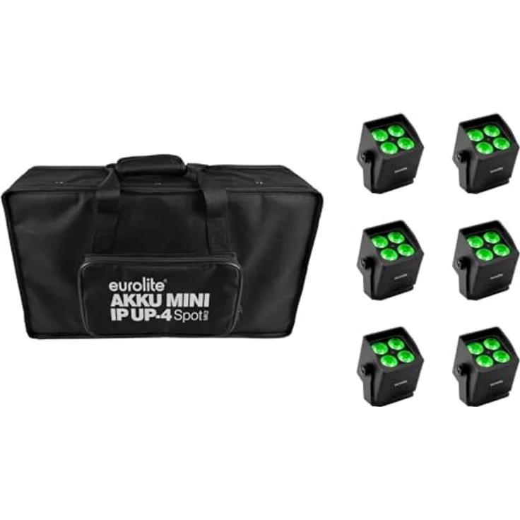 Eurolite Set 6x AKKU Mini IP UP-4 QCL Spot MK2, tragbarer Scheinwerfer mit Soft-Bag, RGBW Lichtausgabe – Bild 1