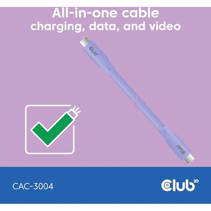 Club3D Lifestyle USB-C Kabel PD 240W, 20Gbps, 2m, lila, für Fast Power Charging und 4K 60 Hz Support – Bild 4