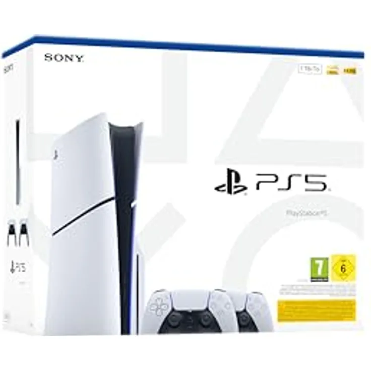 Sony PS5 Konsole SLIM E-Chassis, 1 TB, inklusive 2 DualSense Wireless-Controller, Schwarz, ultraschnelle SSD, 3D-Audio Unterstützung