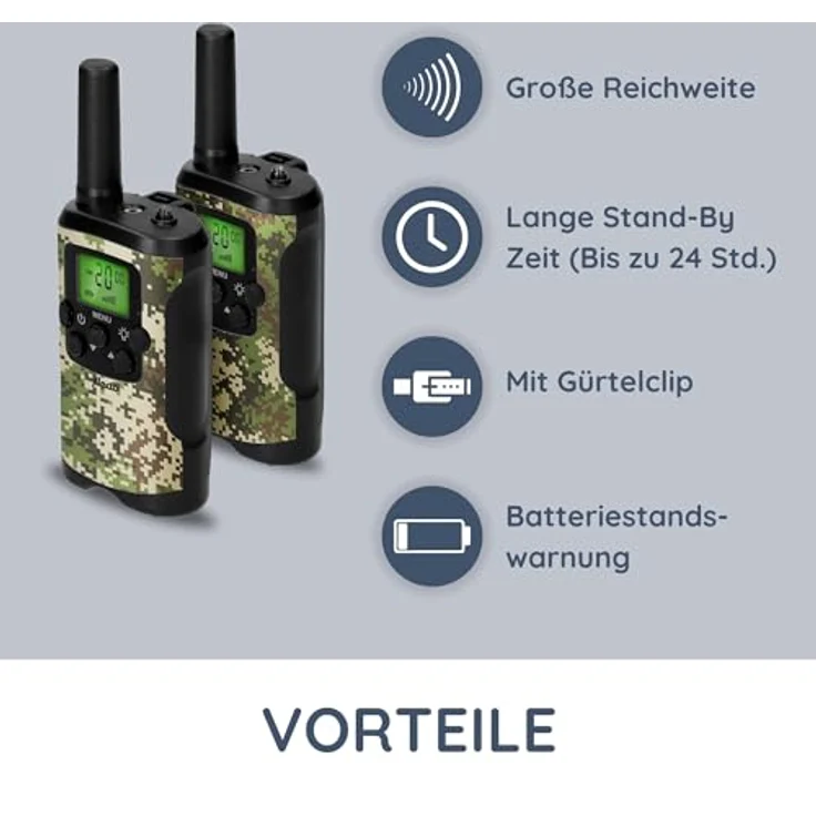 Alecto FR115CAMO, Set mit 2 Walkie Talkies für Kinder, Reichweite bis zu 7 km, Camouflage – Bild 2