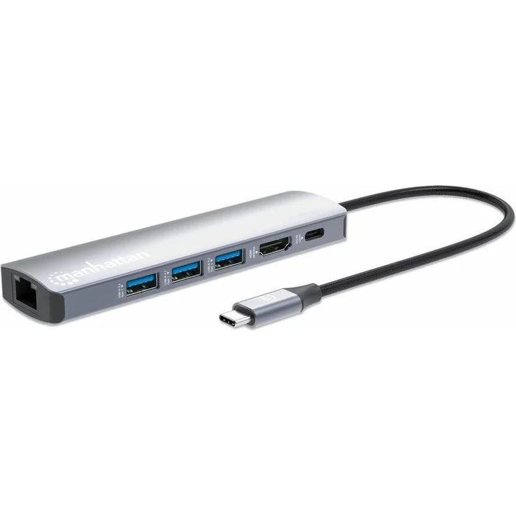 MANHATTAN 6-in-1 4K USB-C Dockingstation 1xHDMI 3xUSB 5 Gb/s, Silber