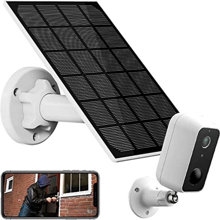 revolt Outdoor-Kamera mit Solar: WLAN, App, Akku, Full HD, IP65 (schwarz)