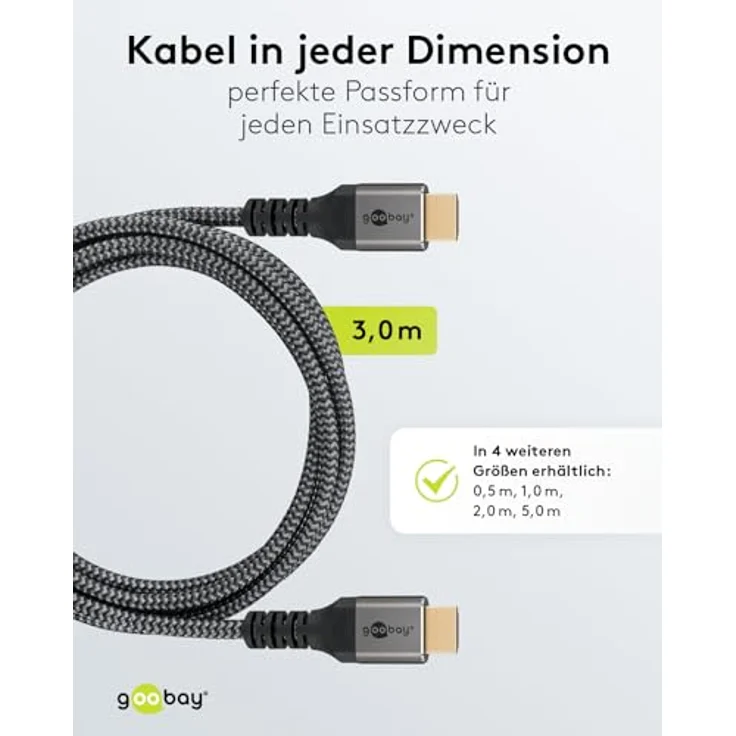 Goobay 51818 HDMI High Speed Kabel mit Ethernet, 4K, Ultra-HD, Full-HD, 3D, HDMI-Stecker > HDMI-Stecker, abwärtskompatibel, vergoldete Stecker, 1 m – Bild 5
