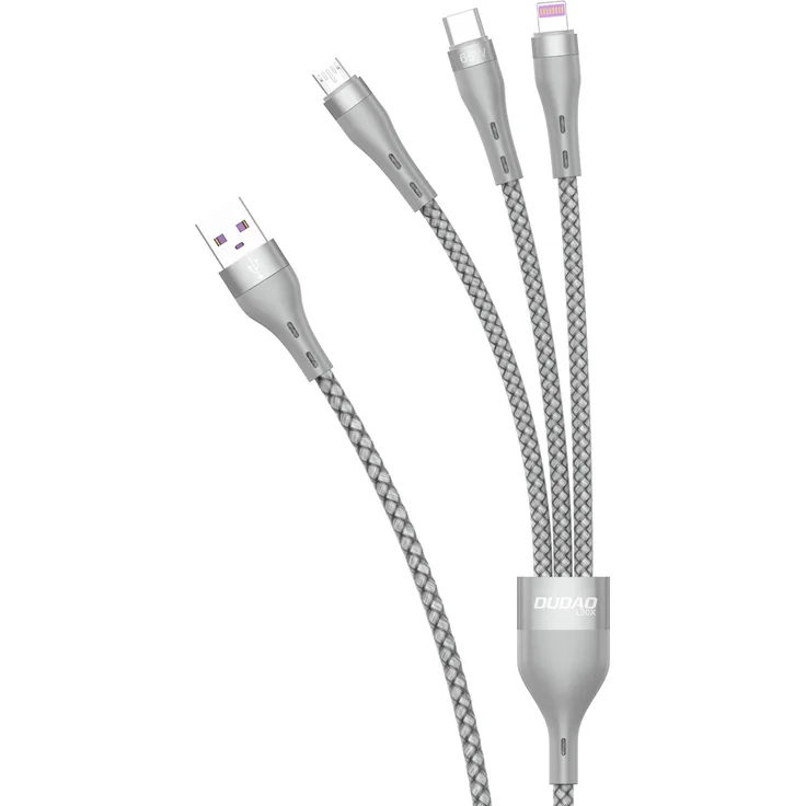 Dudao 3in1 USB-Kabel, Lightning / microUSB / USB Typ C, 65W, 1,2m, grau (L20X)