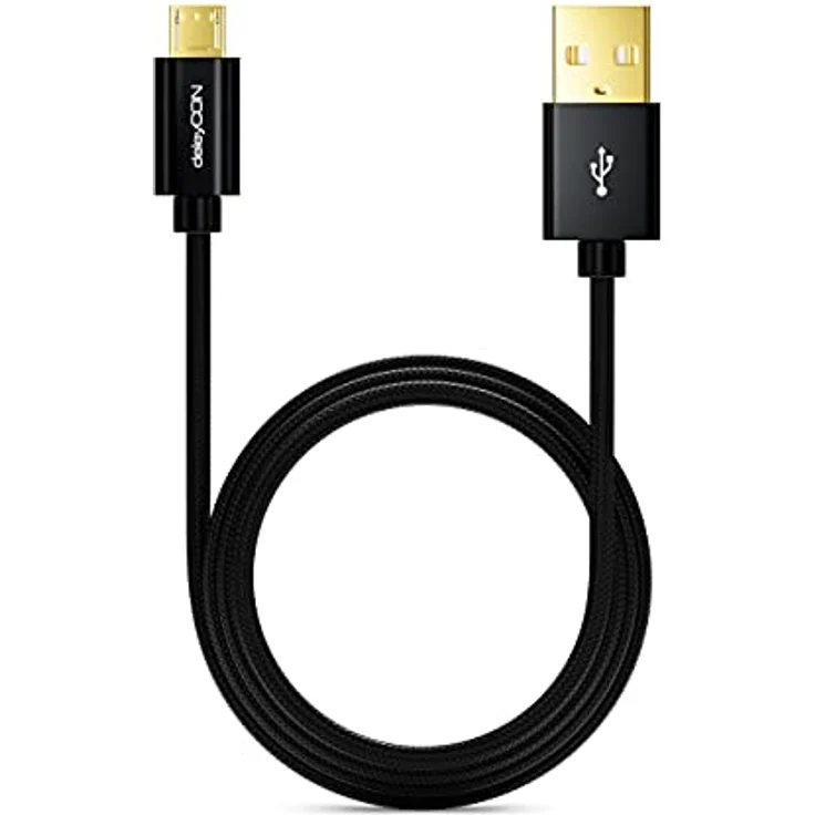 deleyCON 0,5m Micro USB Kabel Nylon Ladekabel - Schwarz, USB 2.0 Hi-Speed, kompatibel mit Smartphones und Tablets, hohe Datenübertragungsrate von 480 Mbit/s – Bild 3