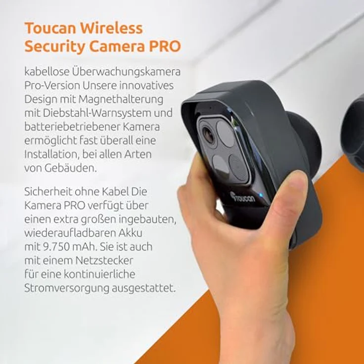 Toucan Wireless Security Camera PRO with Radar Motion Detection, Schwarz, Netzwerkkamera mit 1080p Full HD, 9.750 mAh Akku und 140° Weitwinkelansicht – Bild 6