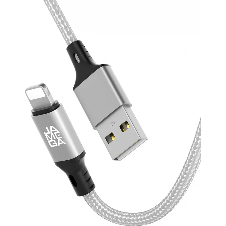 JAMEGA USB-A auf iPhone Nylon Kabel Typ A, Grau, 1m, Ladekabel mit 2,4 A Ladeleistung und 480 Mbps Datenübertragung