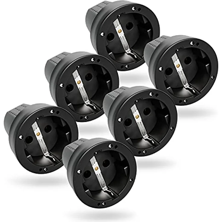 greate 6x Schuko Kupplung IP44 Aussenbereich mit Knickschutz - Gummi Kupplung 230V mit Zugentlastung, 2-polig, 16A & 3,7kW - Schukokupplungen Schutzkontakt Kupplung Kabel Kupplung Gummikupplung 230V, 6er Pack in Schwarz – Bild 1