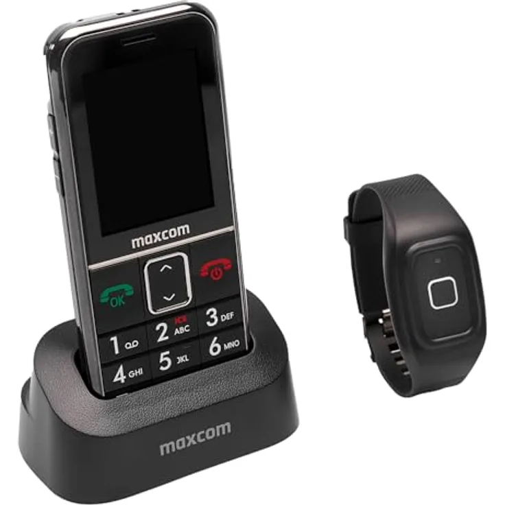 HelpLine by Eiflaender & Soehne MaxCom MM735BB: Seniorenhandy mit wasserdichtem Notrufarmband, GPS Ortung und Helpline Firmware, schwarz