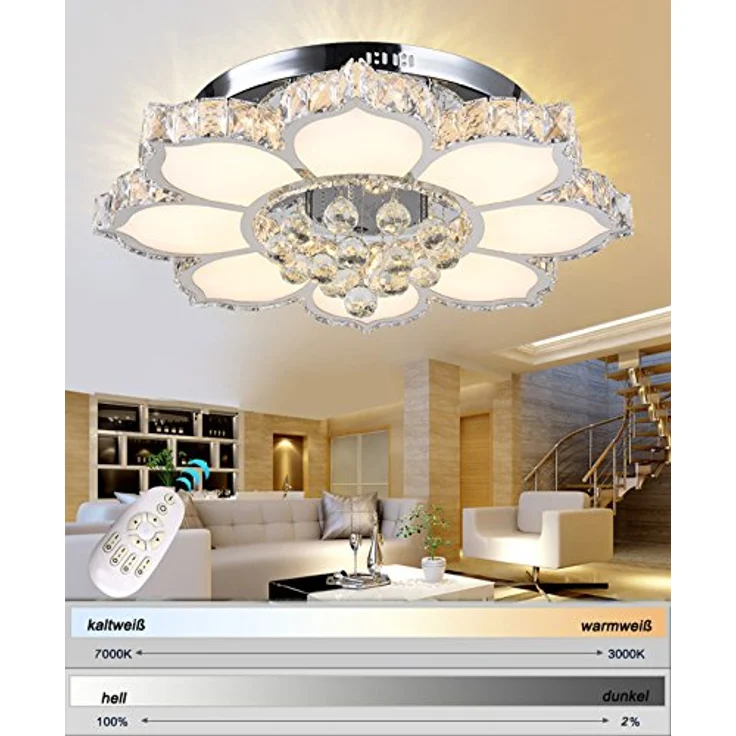 TonHan GmbH LED Deckenleuchte 3017WJ-660 132W dimmbar Kristall 3x5 cm, kaltweiß-warmweiß einstellbar – Bild 2