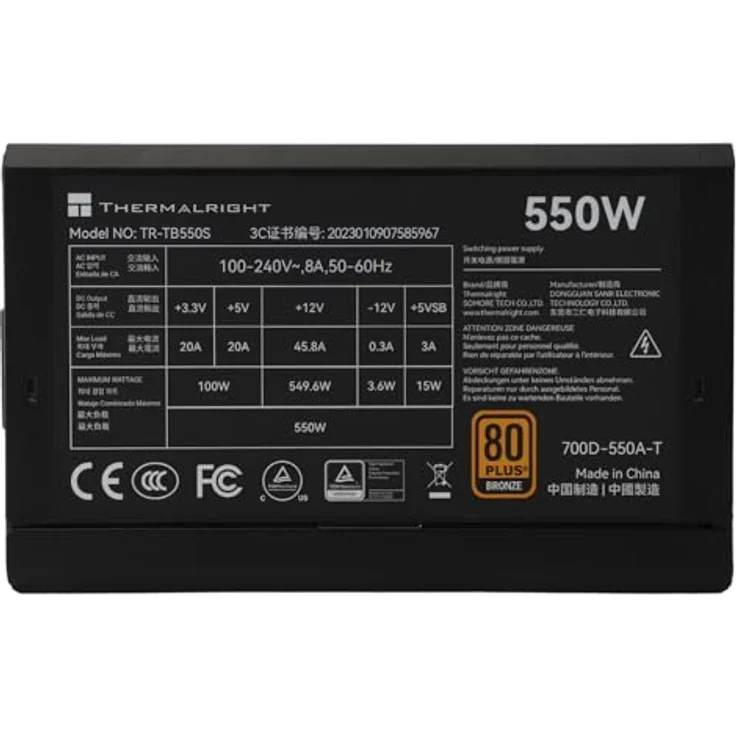 Thermalright - Stromversorgung TB-550S (80+ Bronze) mit 550 W Leistung, Zuverlässigkeit und hoher Haltbarkeit – Bild 3