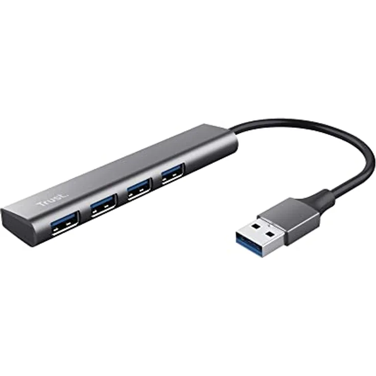 Trust Halyx 4 Port USB Hub 3.2 Gen 1, USB Adapter 5 GBit/s, Dünn und Kompakt, USB Verteiler, USB Verlängerung Datenhub, USB Splitter für PC, Computer, Desktop, Laptop, Windows - Grau