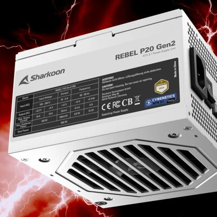 Sharkoon Rebel P20 Gen2 850 White, PC-Netzteil mit ATX-3.1-Kompatibilität, Cybenetics-Gold-Zertifizierung und komplett modularen Kabelmanagement – Bild 4