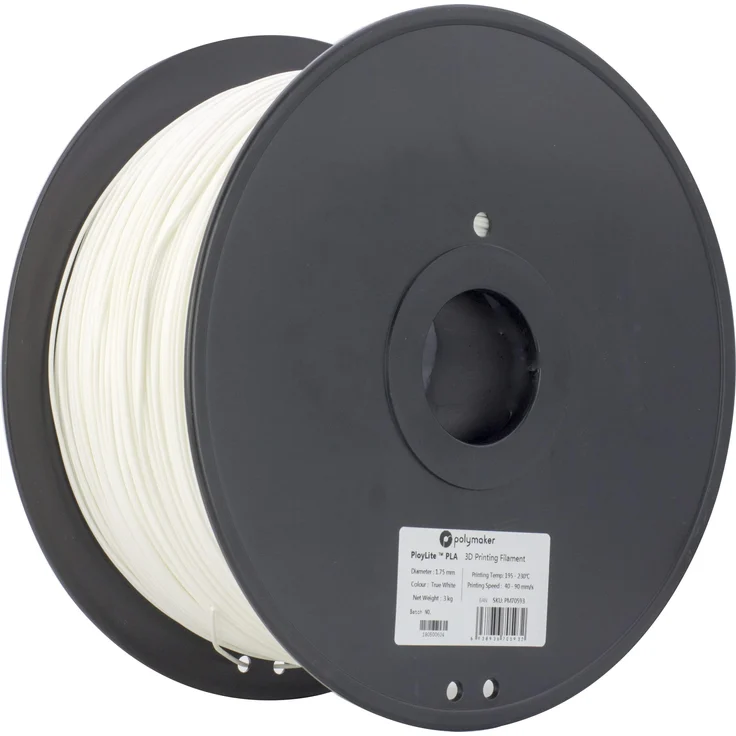 Polymaker PolyLite PLA, 3D Filament 1.75mm, 3000g, Weiß, hohe Zuverlässigkeit und einfache Bedruckbarkeit