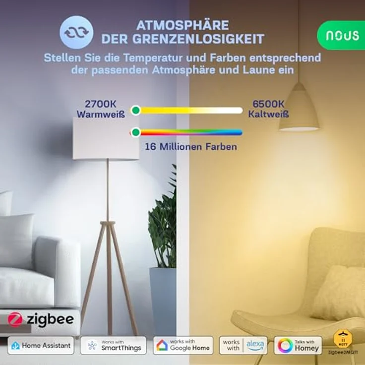 NOUS P3Z ZigBee Smart Glühbirne E27 LED, RGB-W, Kompatibel mit Alexa, Google Home, SmartThings, Fernbedienung, 1 Pack – Bild 3
